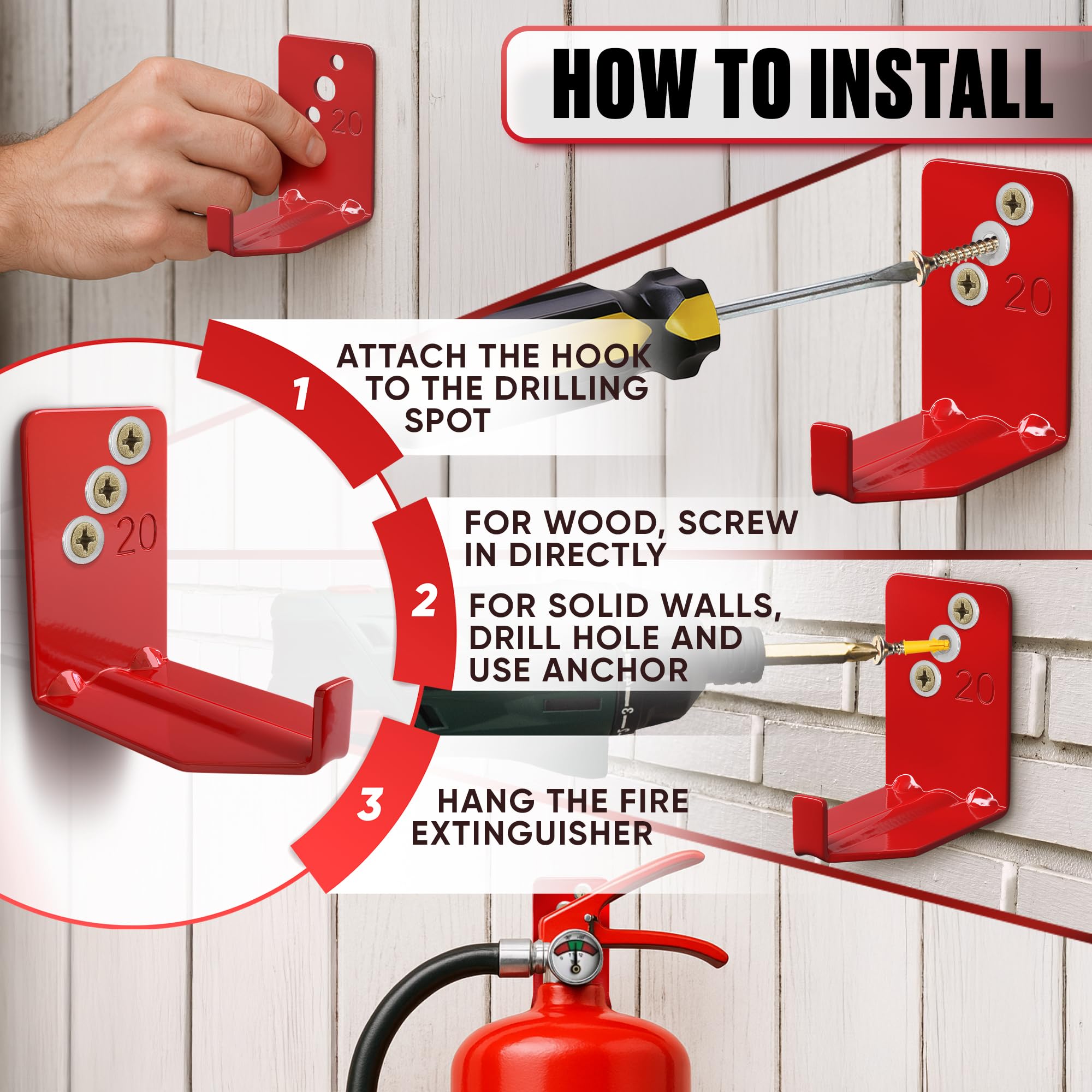 Reluen thick steel fire extinguisher hook resists rust for indoor and outdoor use