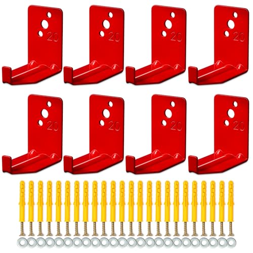 Reluen 8-pack fire extinguisher wall mount on brick wall showing sturdy steel construction for garage storage