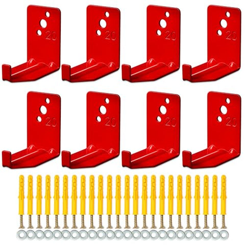Reluen 8-pack fire extinguisher wall mount on brick wall showing sturdy steel construction for garage storage
