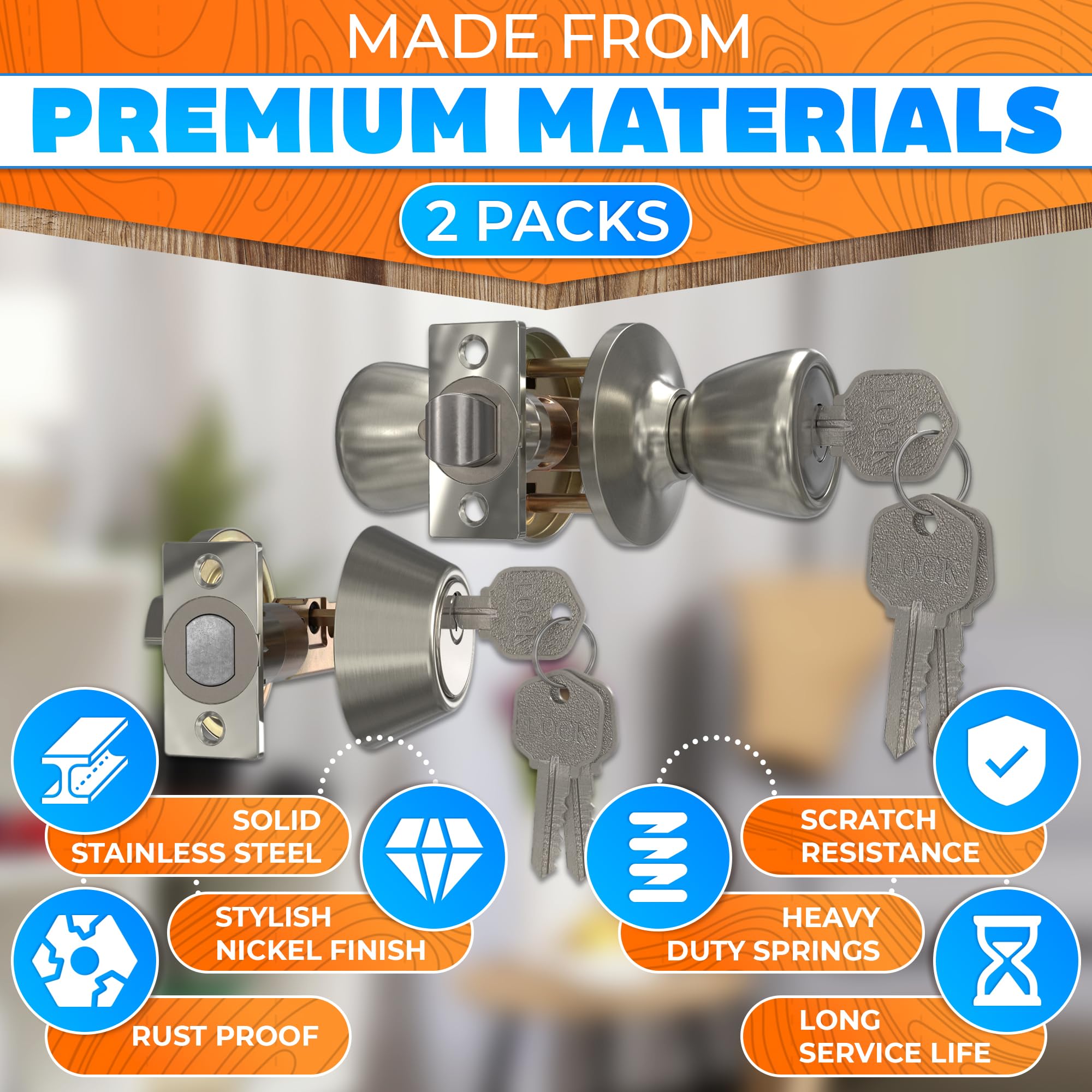 Reluen stainless steel exterior hardware with satin nickel finish resists scratches and corrosion.