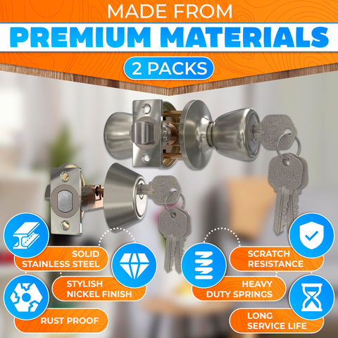 Reluen stainless steel exterior hardware with satin nickel finish resists scratches and corrosion.