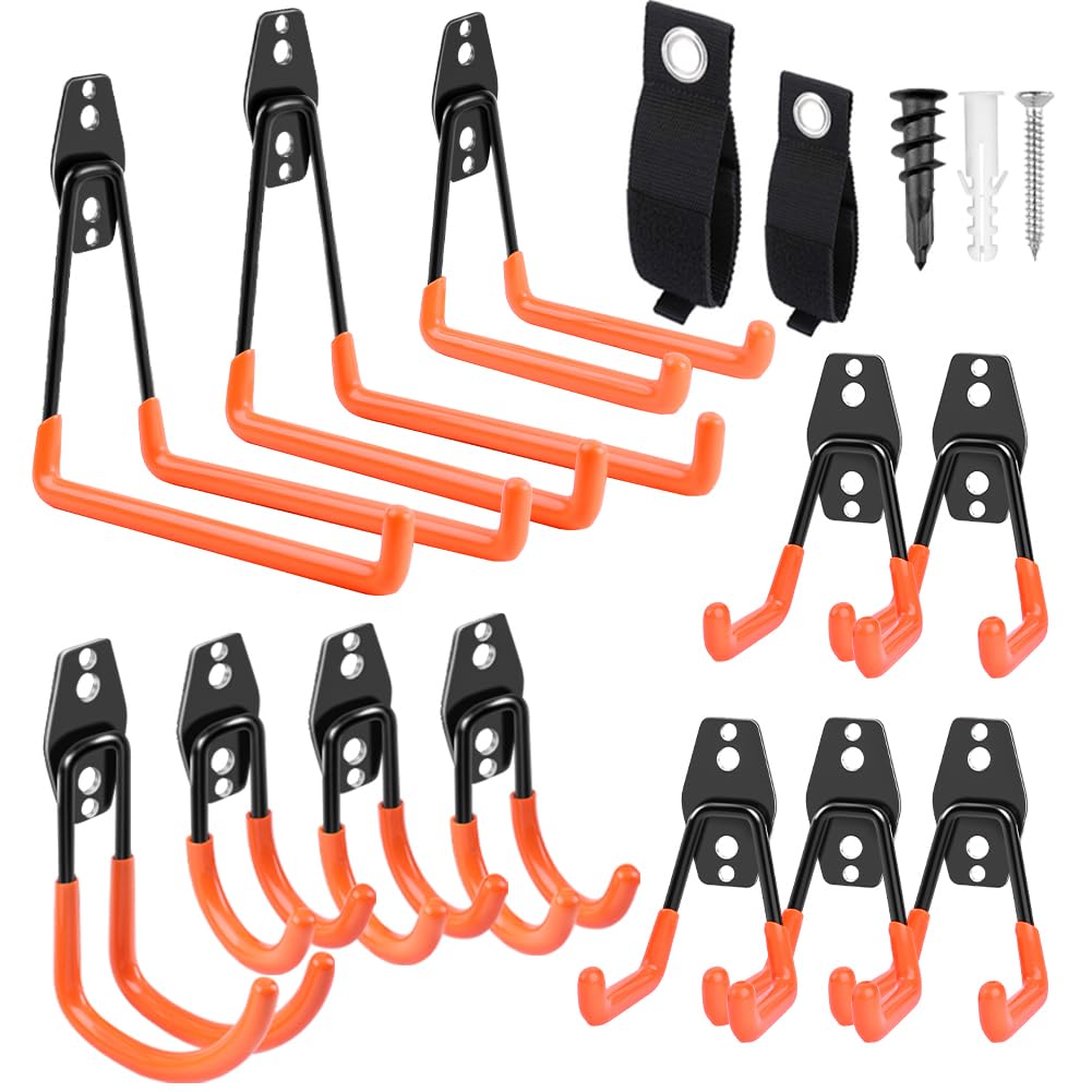 Remiawy garage hooks heavy-duty steel with orange non-slip coating securely holds tools