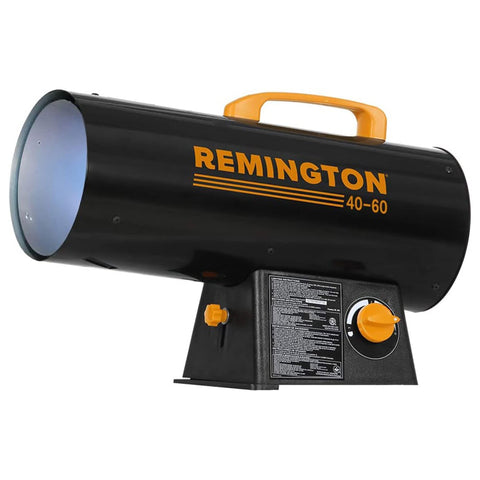 Remington LP forced air heater front view, rugged steel construction for durability on job sites.