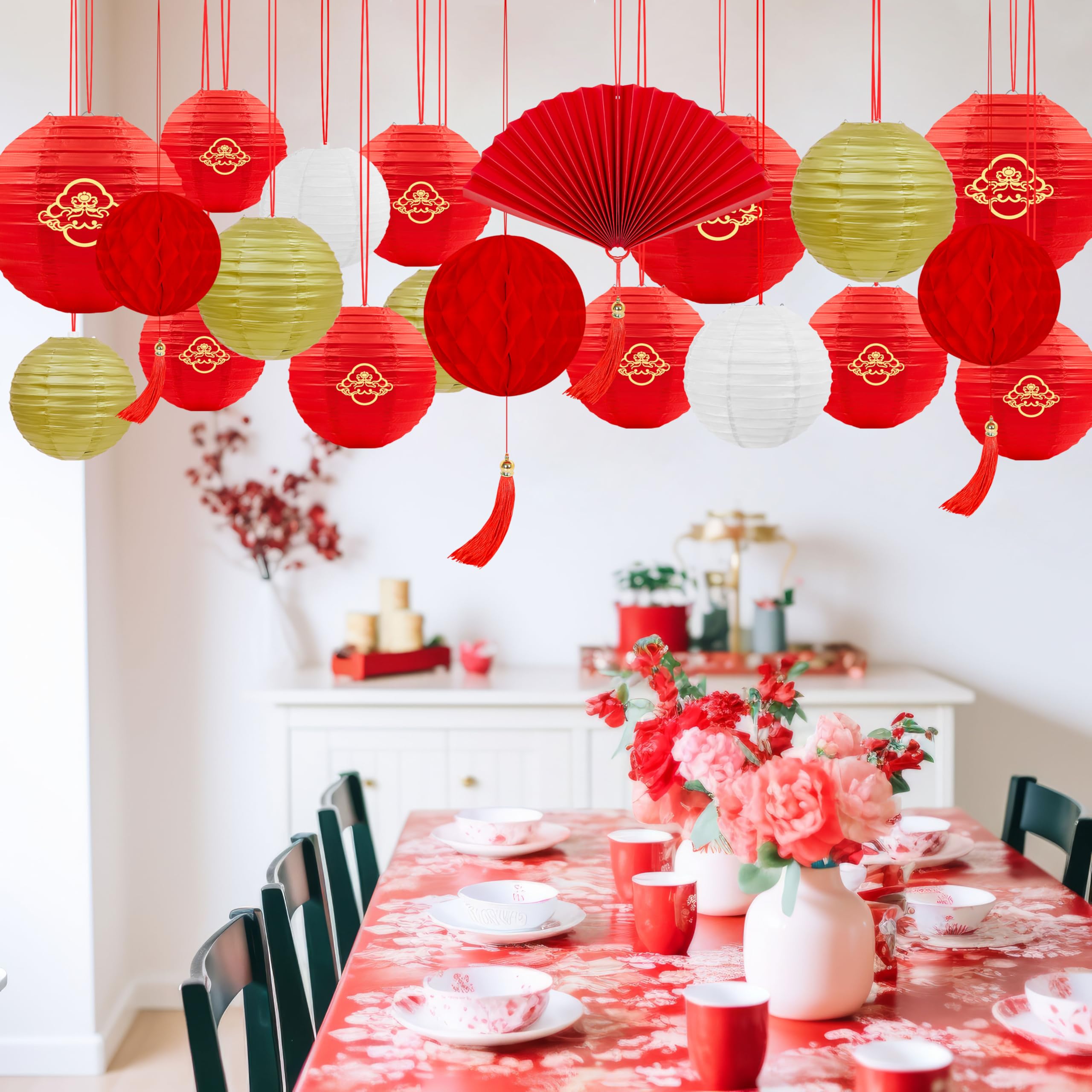 Renbuzhu gold lanterns add shimmering accents to celebrations.