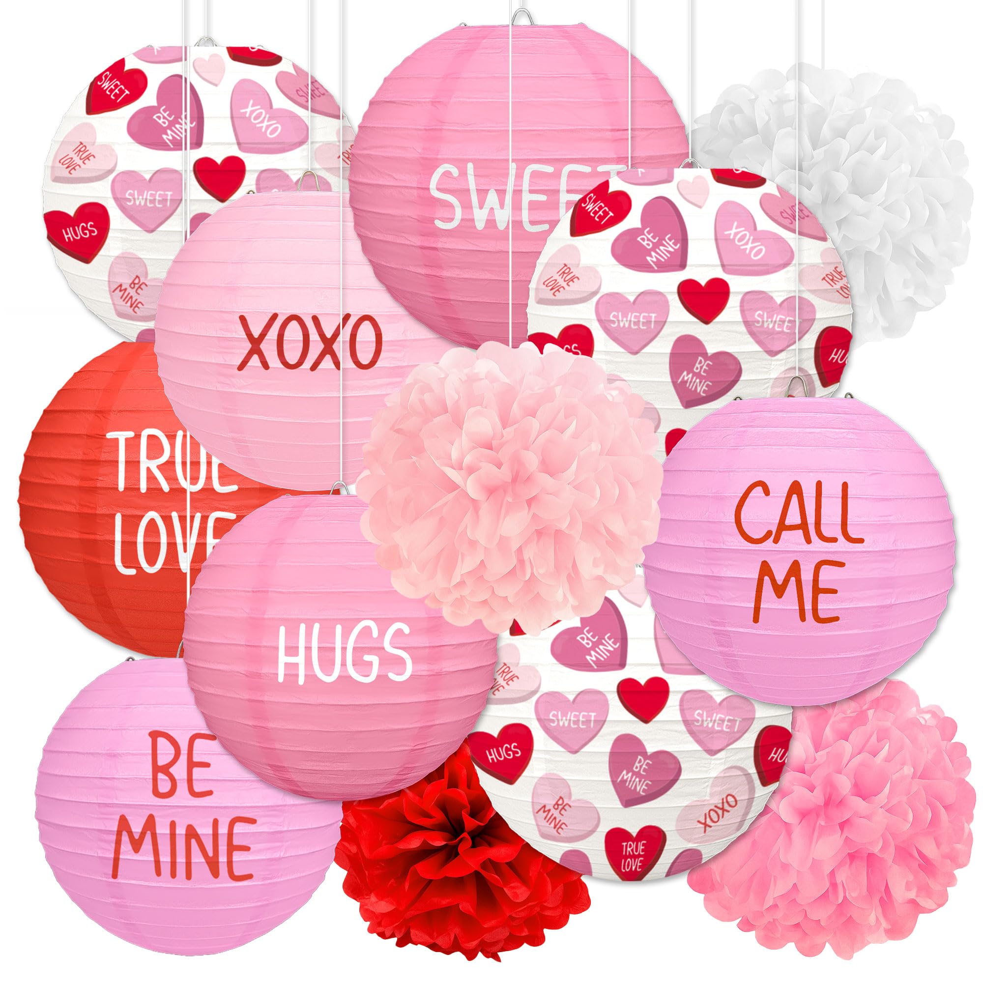 Renbuzhu valentines day lanterns and pom poms create soft pink ambience for photos