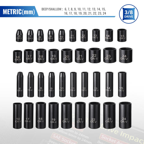 Reniteco 3/8-drive sockets with deep and shallow reach for versatile projects