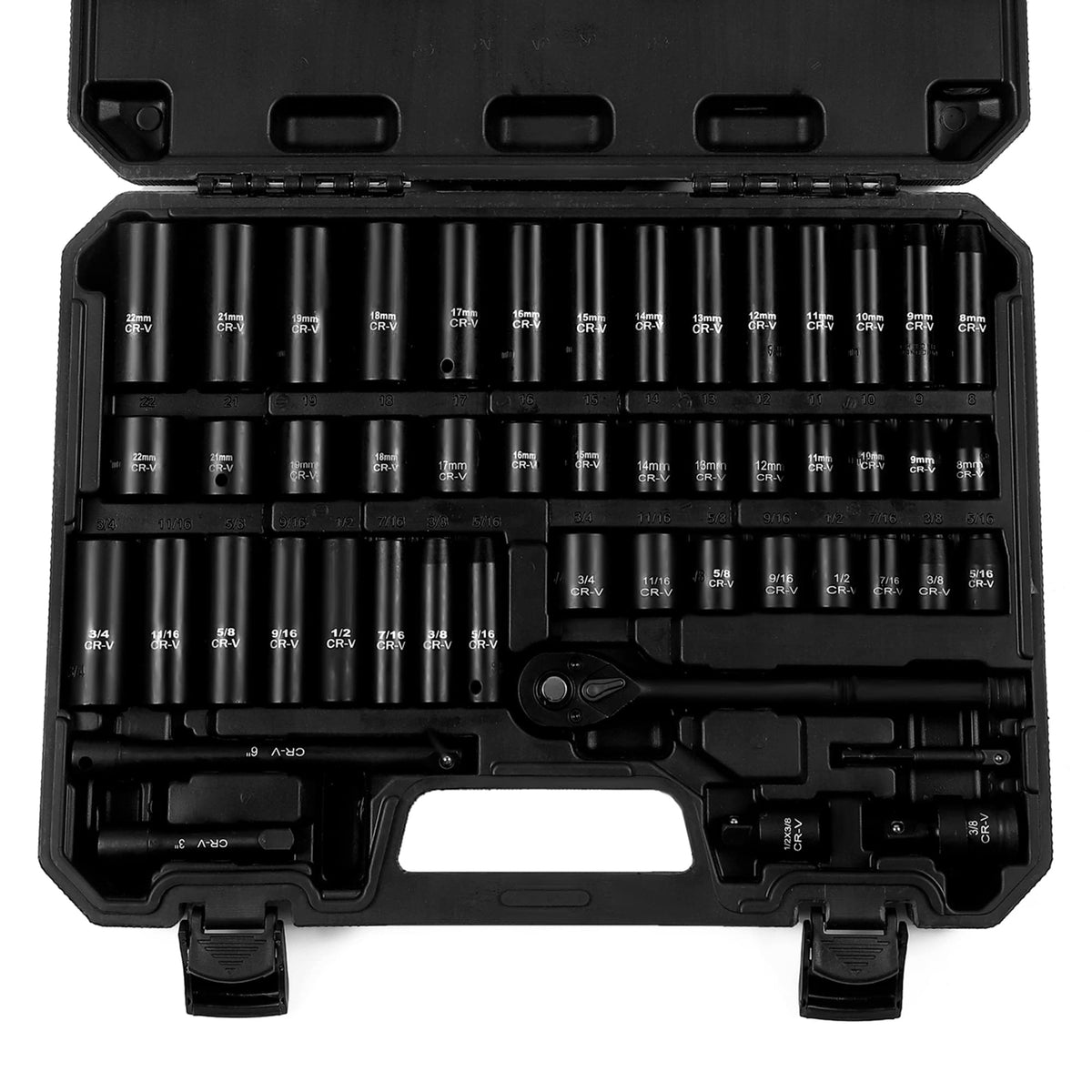 Reniteco 50-piece 3/8 drive socket set case keeps tools organized and secure for transport