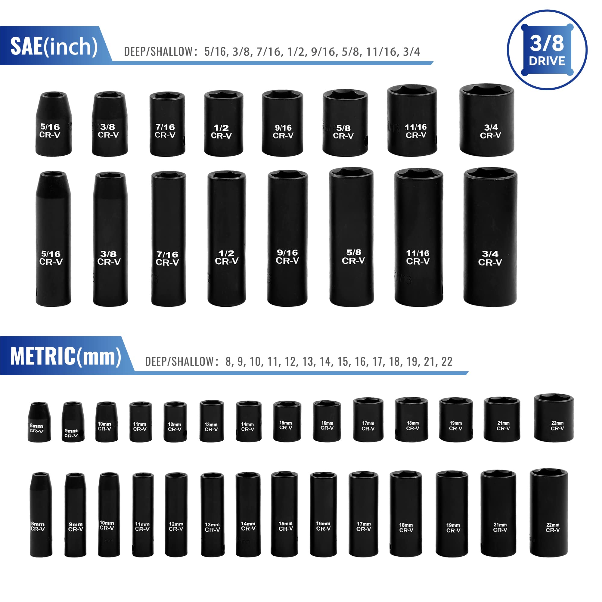Reniteco 6-point sockets with laser markings aid quick size identification in low light