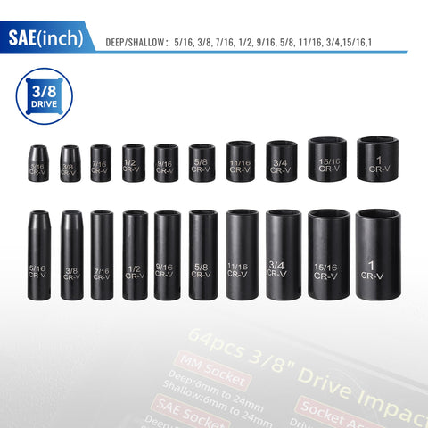 Reniteco sockets with laser-etched SAE and metric markings for quick size identification