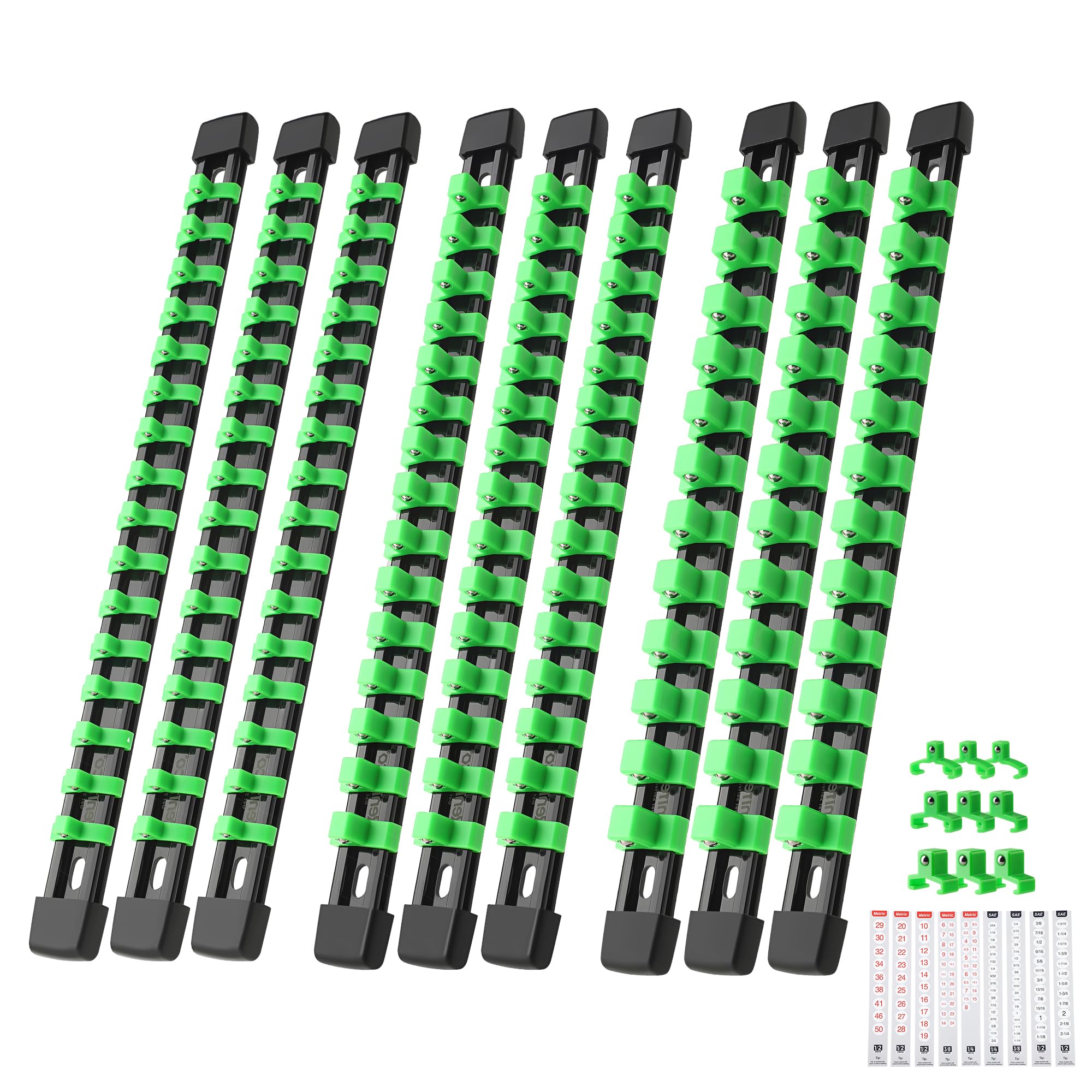 Reniteco socket organizer 9-track setup showing organized tool rails for easy access