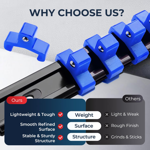 Reniteco socket organizer heavy-duty ABS rails resist oil and impact.