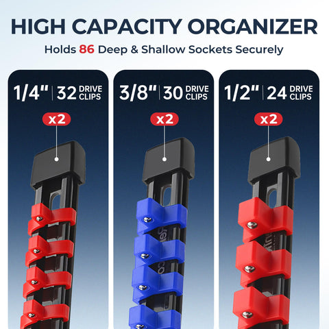Reniteco socket organizer end caps demonstrate removable, adaptable clip configuration.
