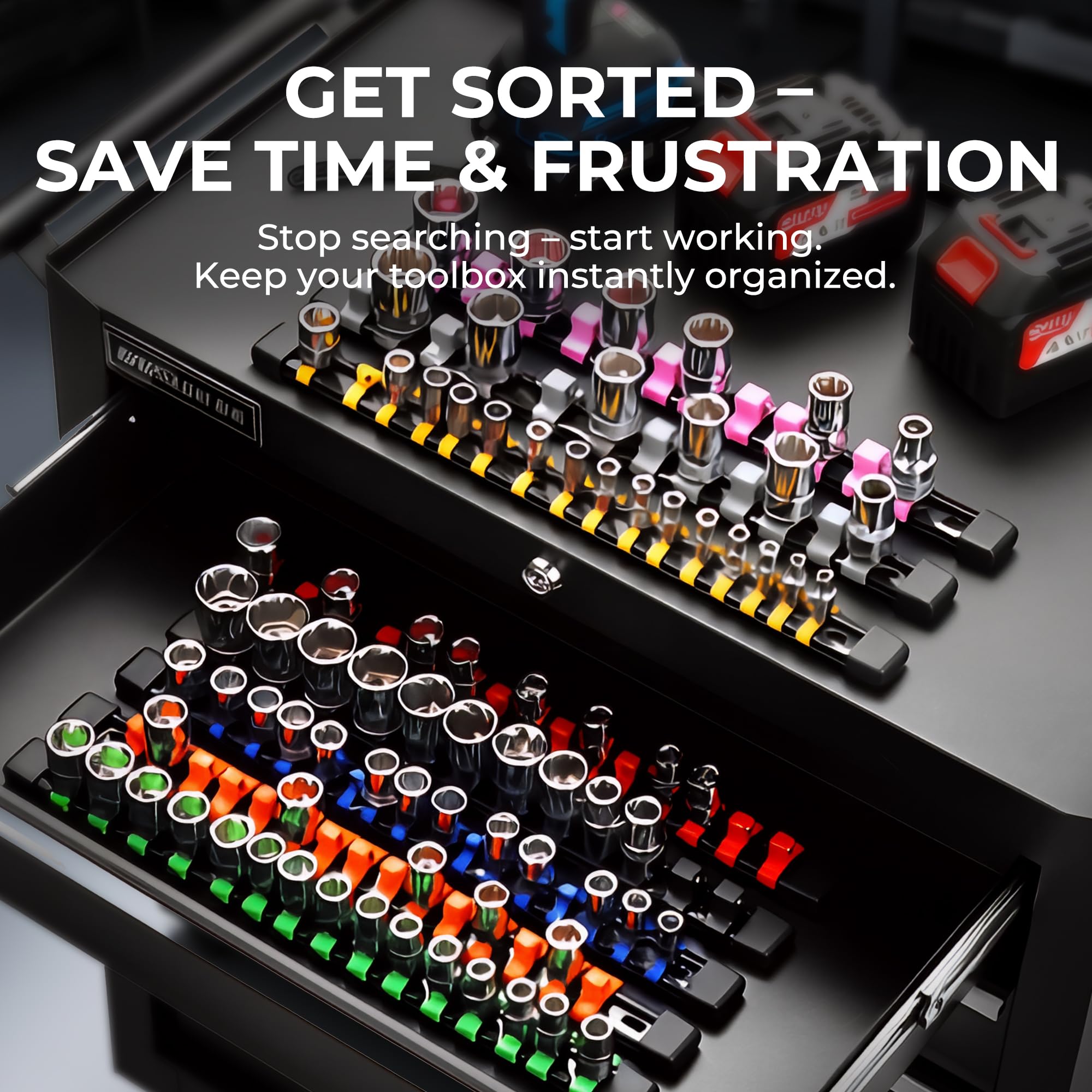 Reniteco socket organizer large capacity holds 86 sockets securely.