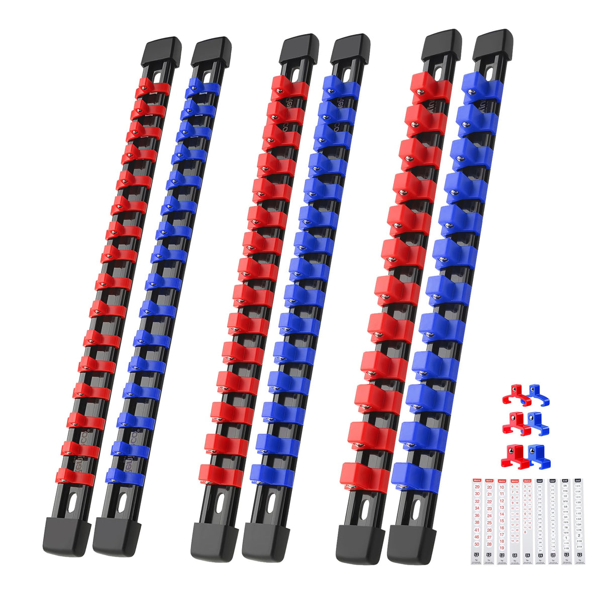 Reniteco socket organizer rail assembly for easy, customizable tool storage.