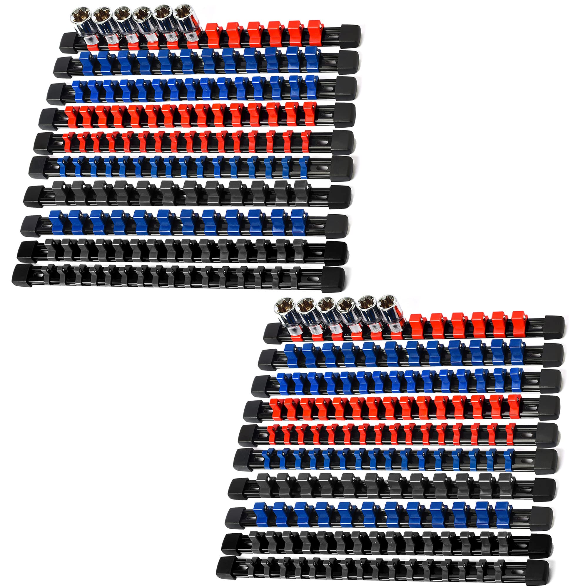 Reniteco socket rail with 18 tracks offers clean, efficient tool storage.