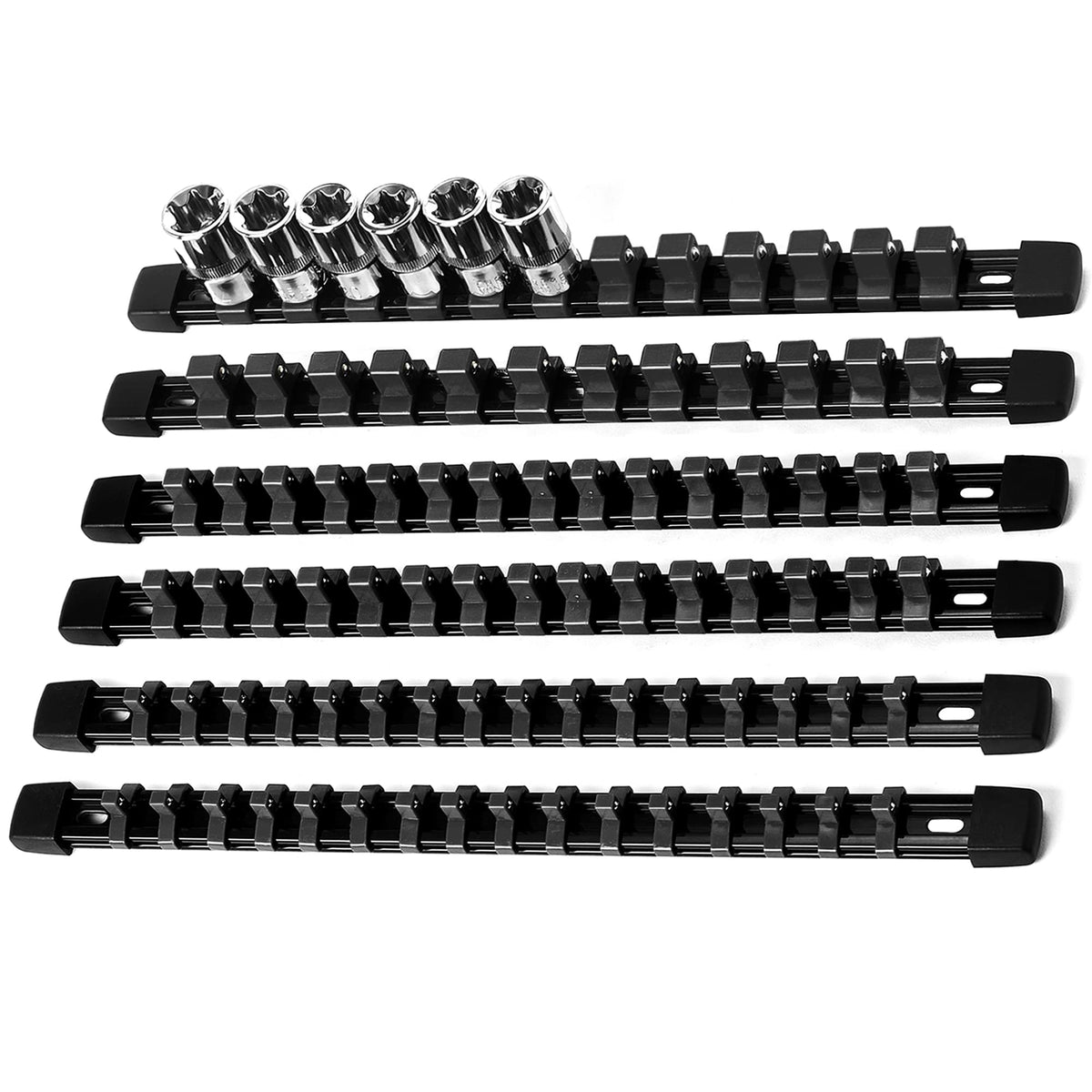 Reniteco socket rail with removable end caps for fast reconfiguration