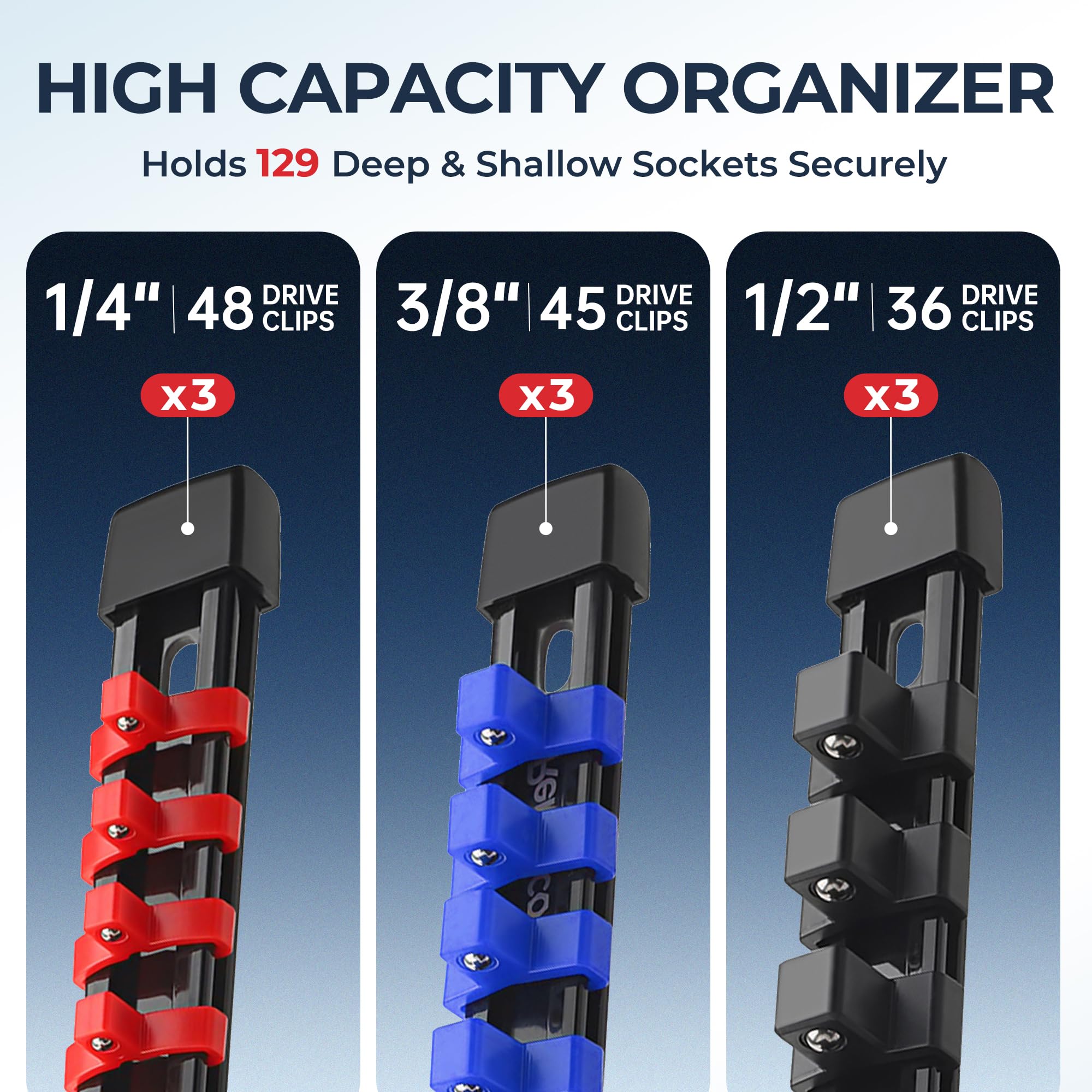 Reniteco spring-loaded socket clips secure sockets in any orientation.