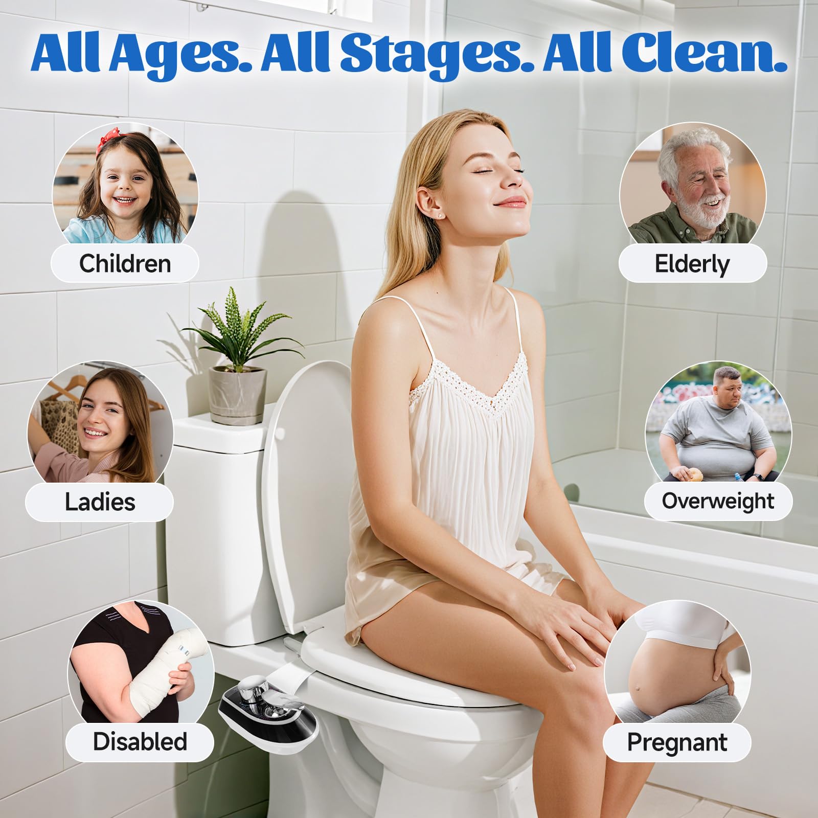Renook bidet attachment side view highlights flexible water delivery.