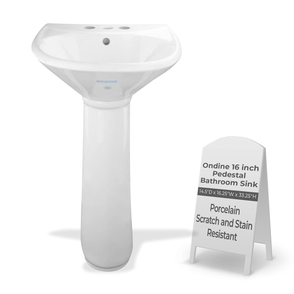 Renovators Supply Ondine pedestal sink front view shows compact footprint for small bathrooms