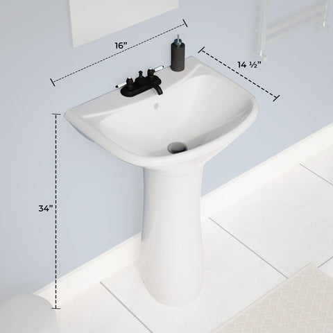 Renovators Supply Ondine pedestal sink overflow hole and drain compatibility for standard setups