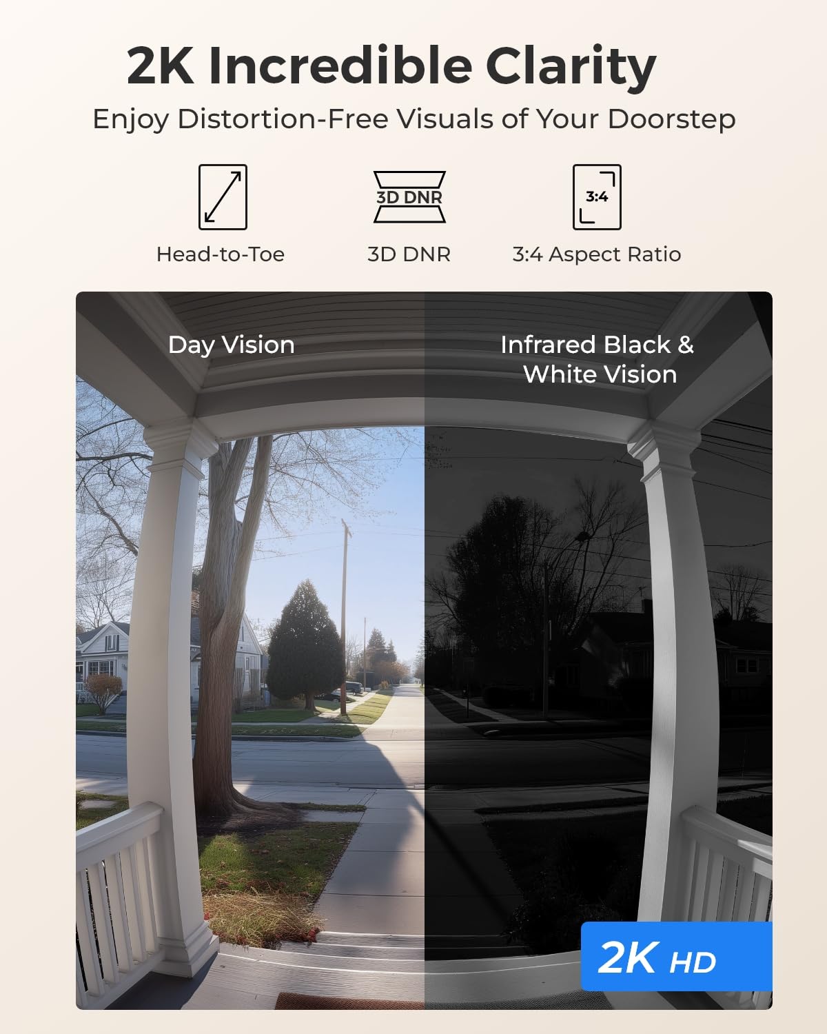 REOLINK 2K doorbell night vision for low-light clarity