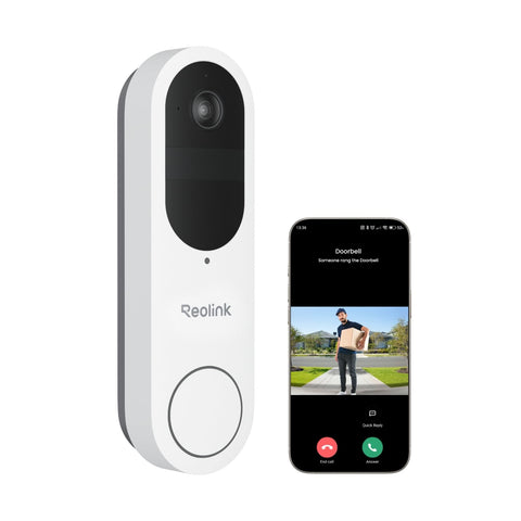 REOLINK Video Doorbell Battery shows 2K head-to-toe view for clear door footage.