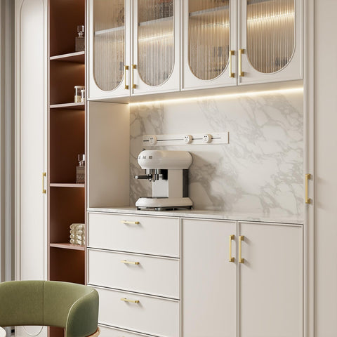 Rergy handles installed on cabinet doors create cohesive look.
