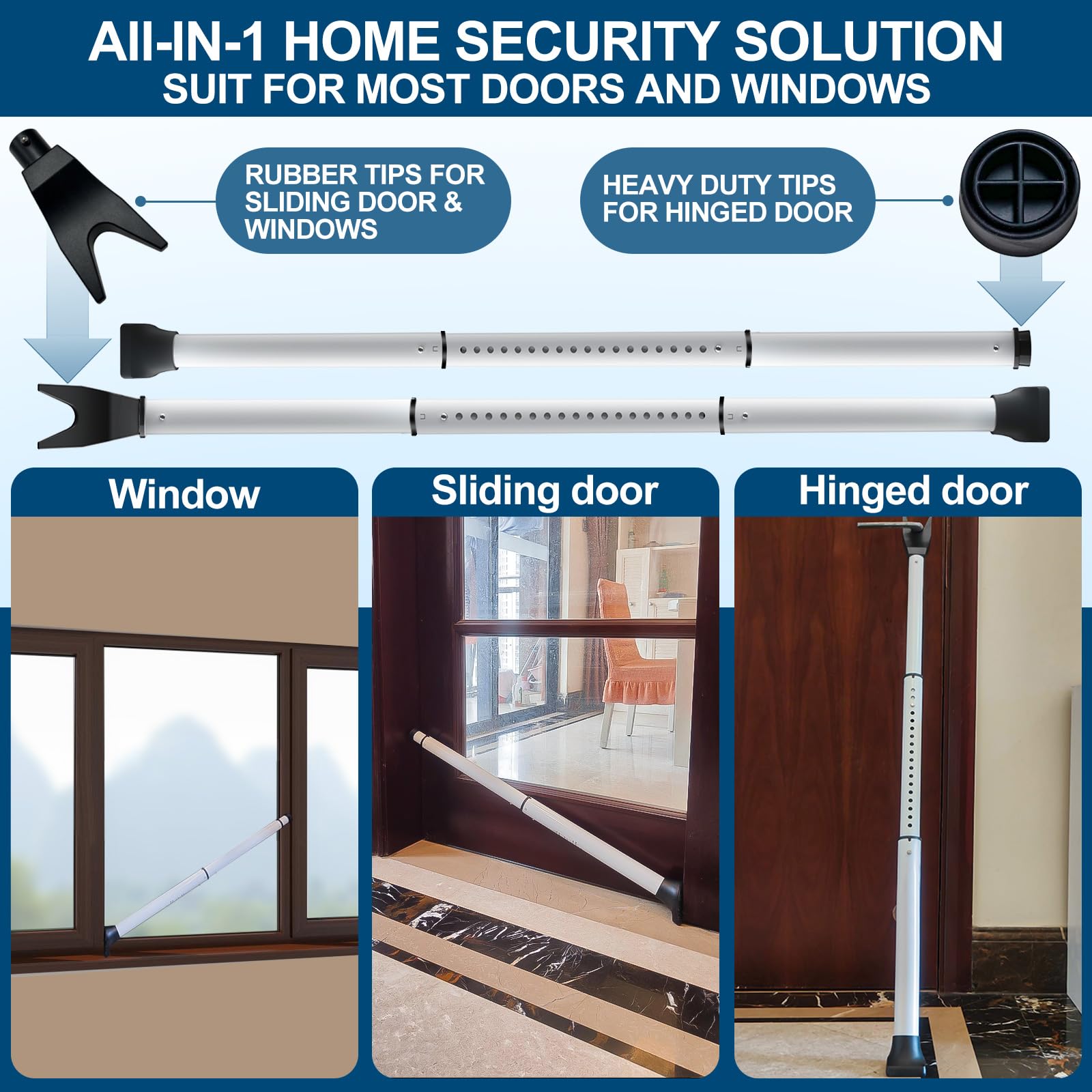 Rerishom adjustable length bar fits multiple doors for flexible security