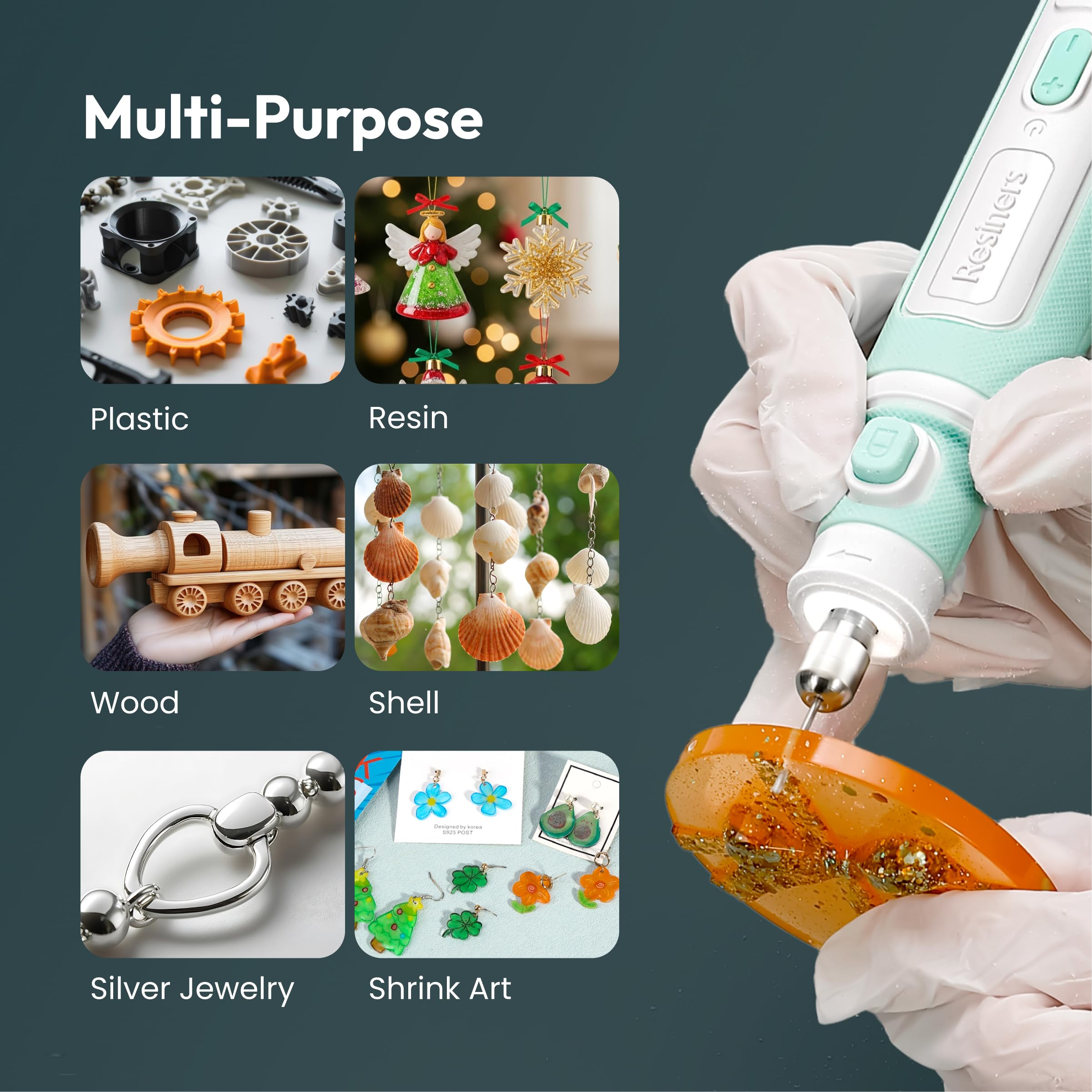 Resiners Cordless Rotary Tool Kit with light demonstrates workspace illumination for precise resin carving