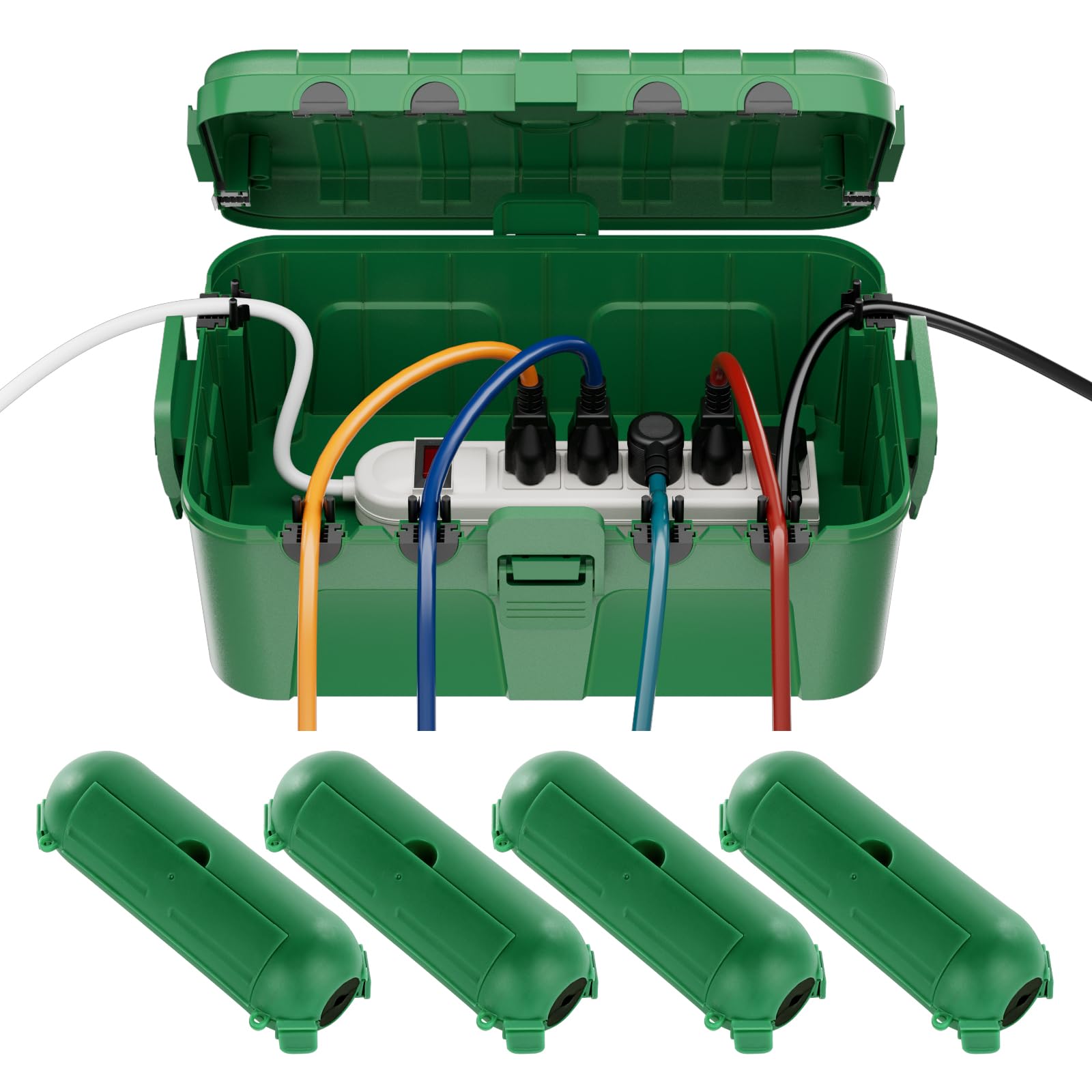 Restmo outdoor box large front view shows weatherproof protection for outdoor power connections.
