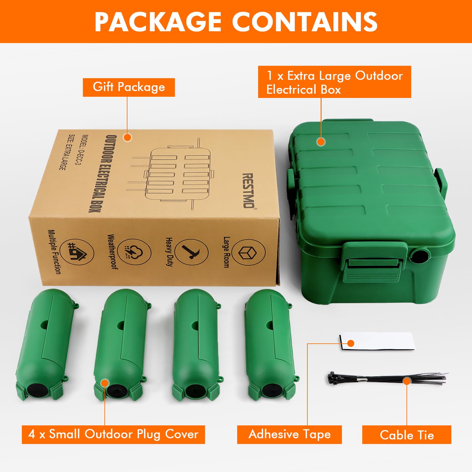 Restmo outdoor box utilization setup shows ready-to-use arrangement for holiday lighting.