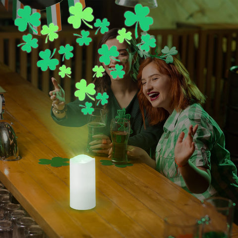 Retisee ceiling projection highlights hearts, shamrocks, and Easter motifs.