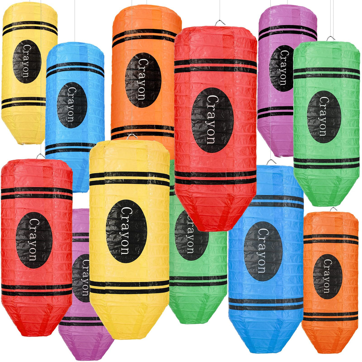 Retisee 12-piece crayon lanterns brighten classrooms for back-to-school decor.