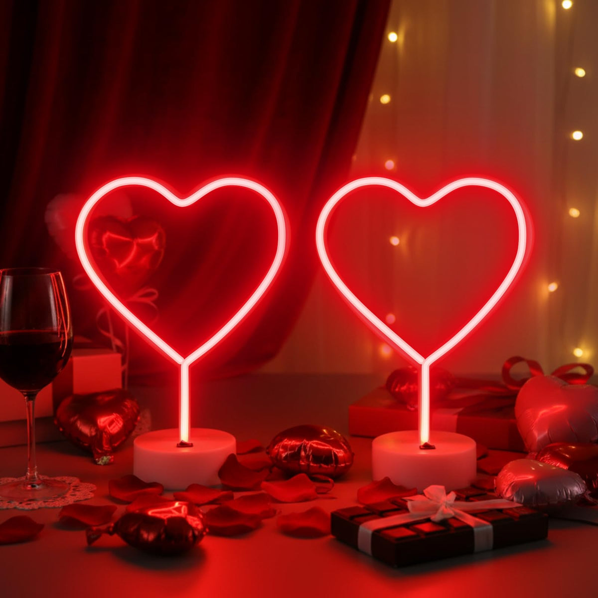 Retisee 2-pack red heart neon sign on a base creates warm desk ambiance