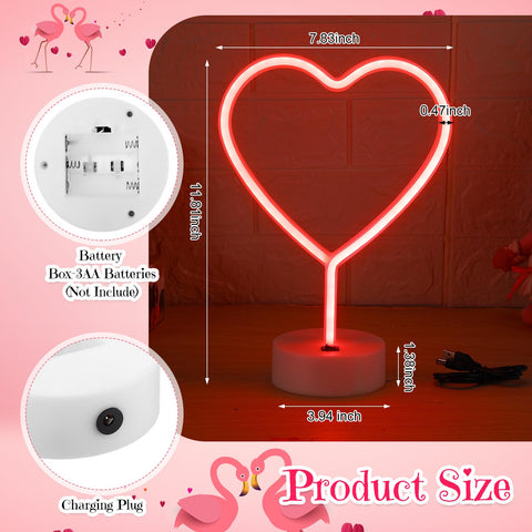 Retisee red heart neon sign with base ready for stable desk display