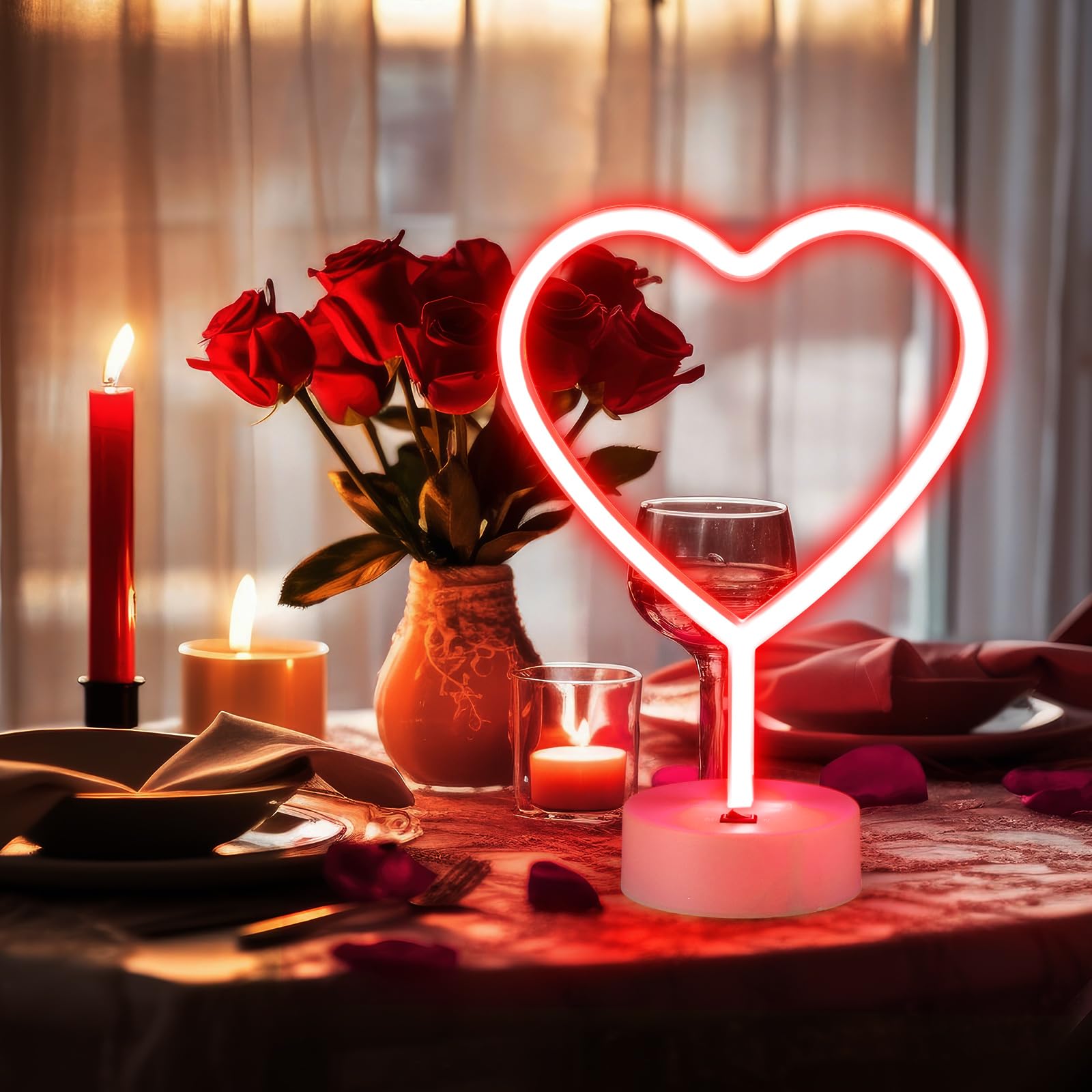 Retisee red heart neon sign close-up shows bright LED glow