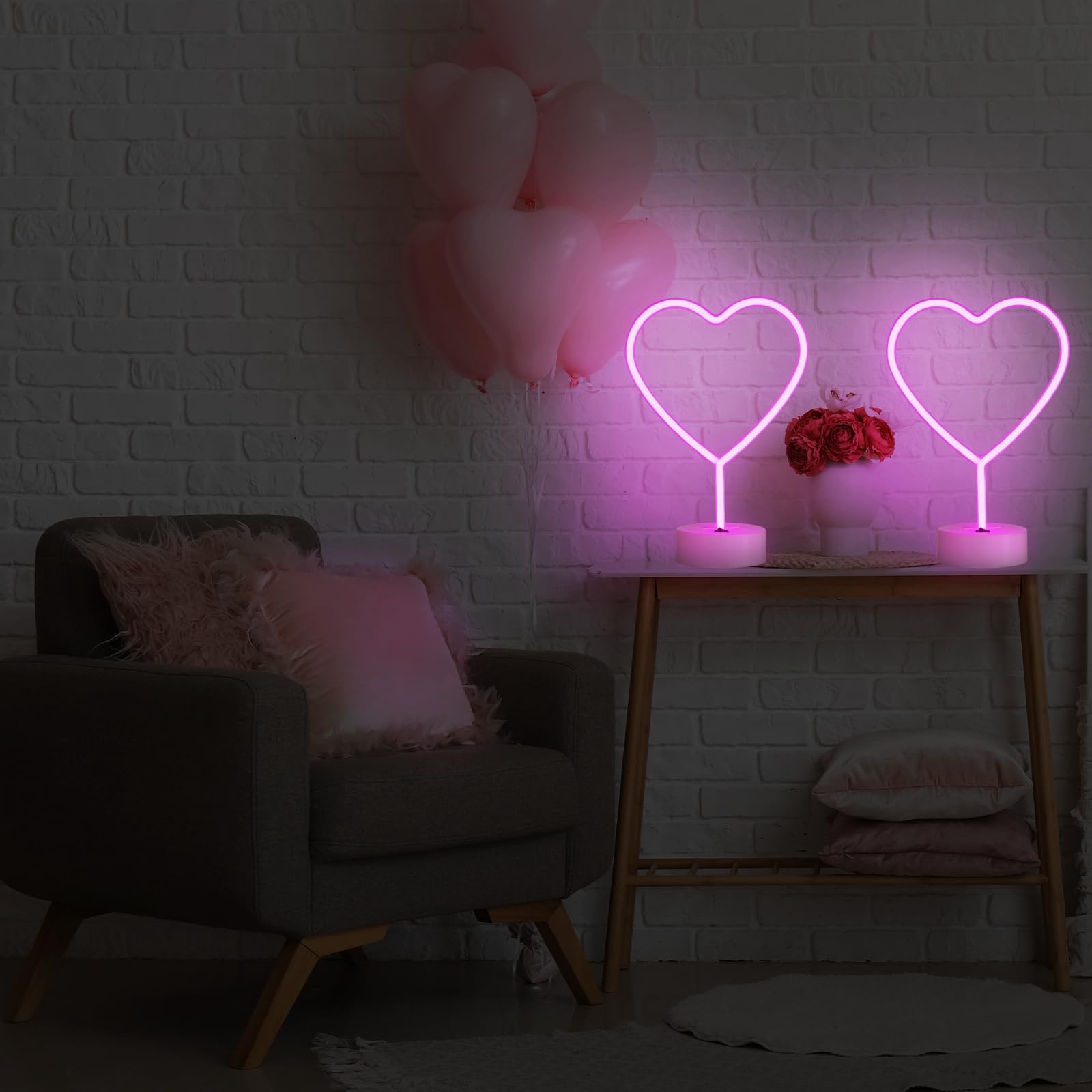 Retisee pink heart neon sign battery-powered option for versatile placement.