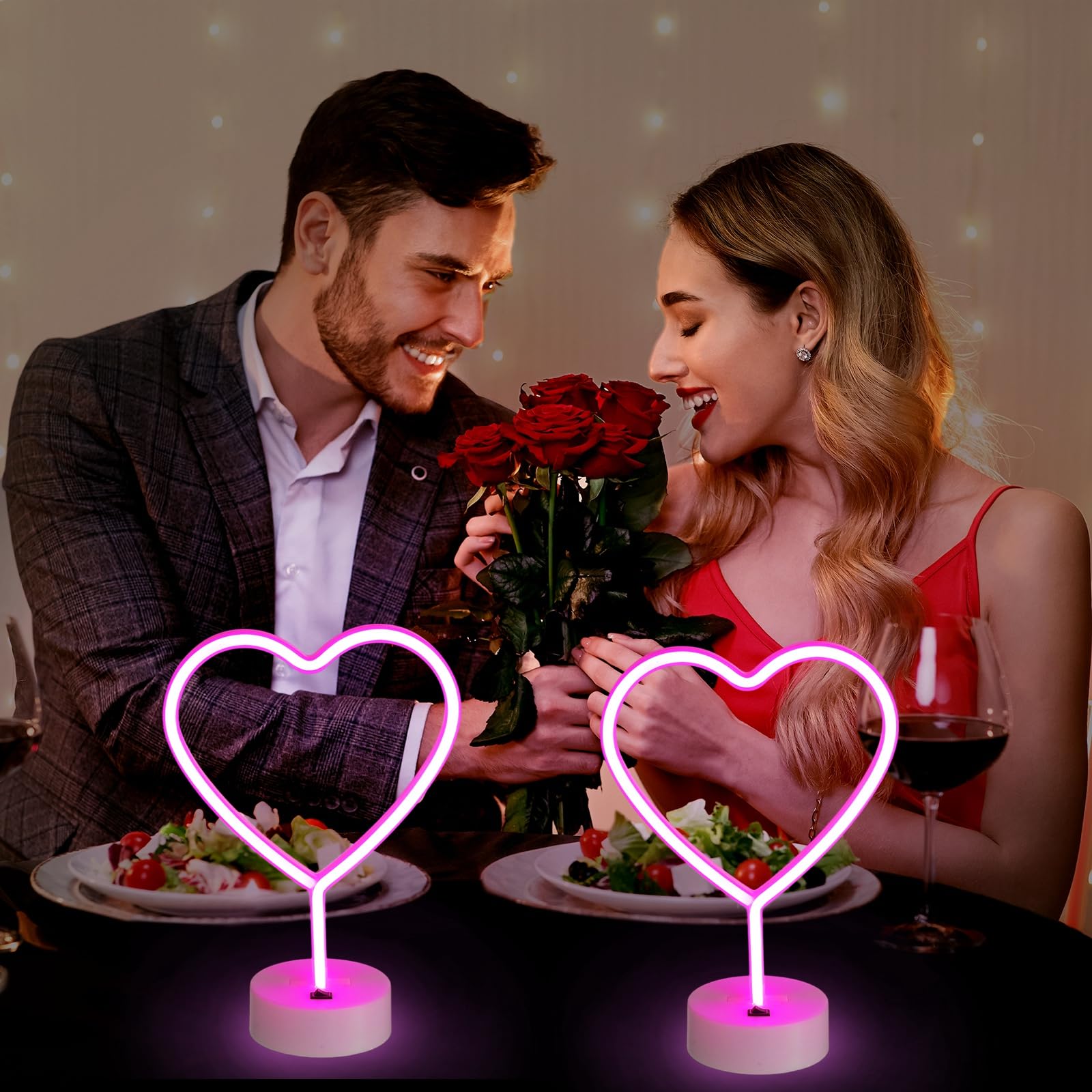Retisee pink heart neon sign lit, offering warm glow for intimate evenings.