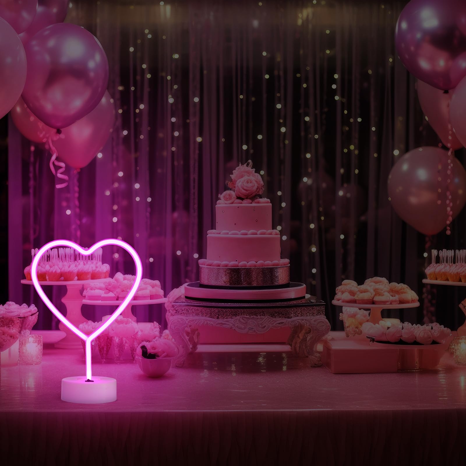 Retisee pink heart neon sign USB-powered, plug-and-play convenience.