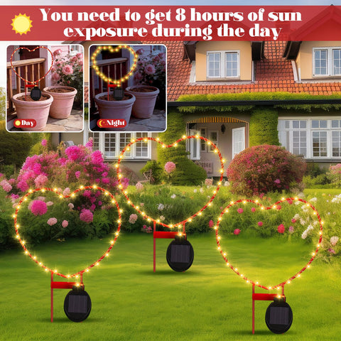 Retisee red heart metal frame lit adds festive mood to garden.