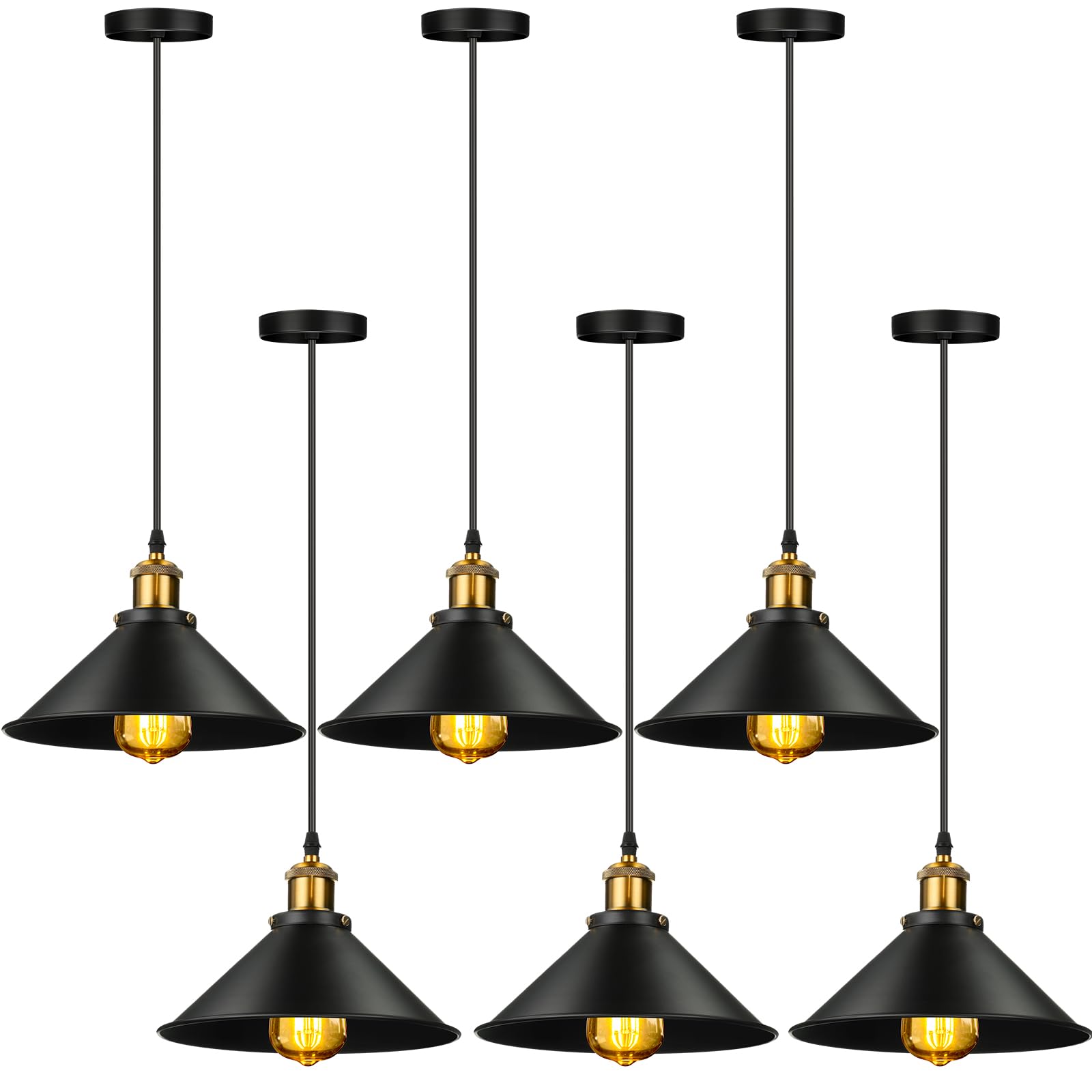 Retisee six-piece industrial pendant lights set enhances modern kitchen decor.