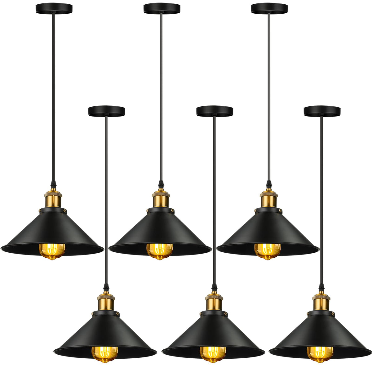 Retisee six-piece industrial pendant lights set enhances modern kitchen decor.
