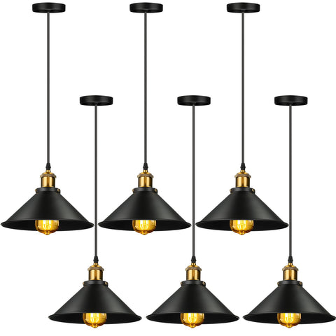 Retisee six-piece industrial pendant lights set enhances modern kitchen decor.