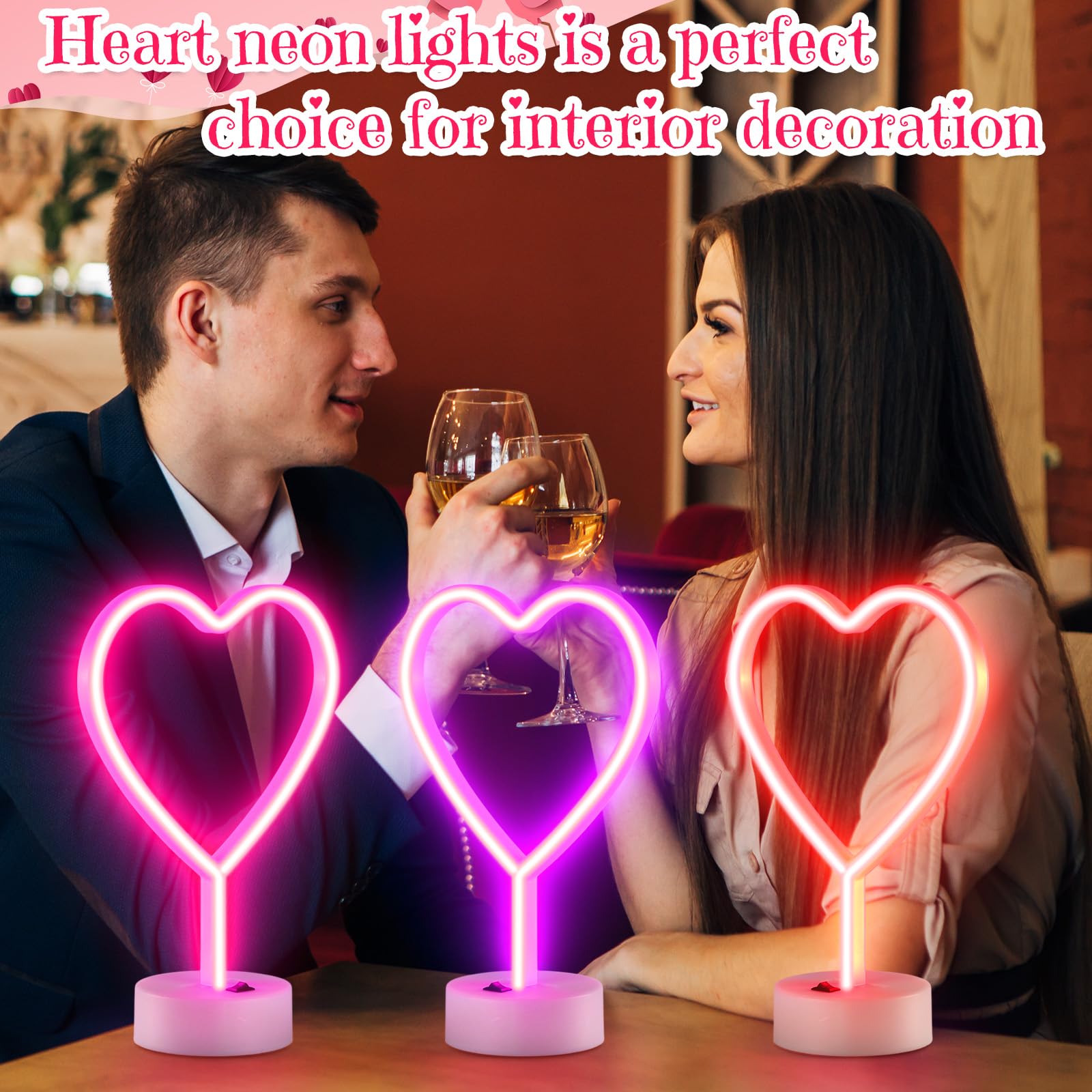 Retisee six-heart neon decor fits tabletops and mantels without clutter.