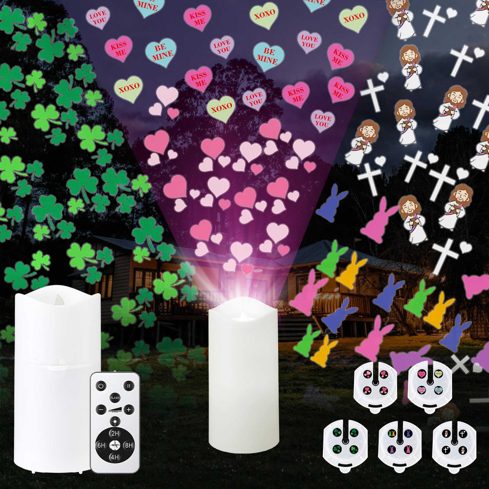 Retisee Valentines flameless candle projector with heart projection for romantic ambiance.