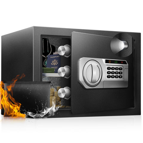 RETLLAS 1.5 cu ft safe front view showing flat letter-size storage for documents