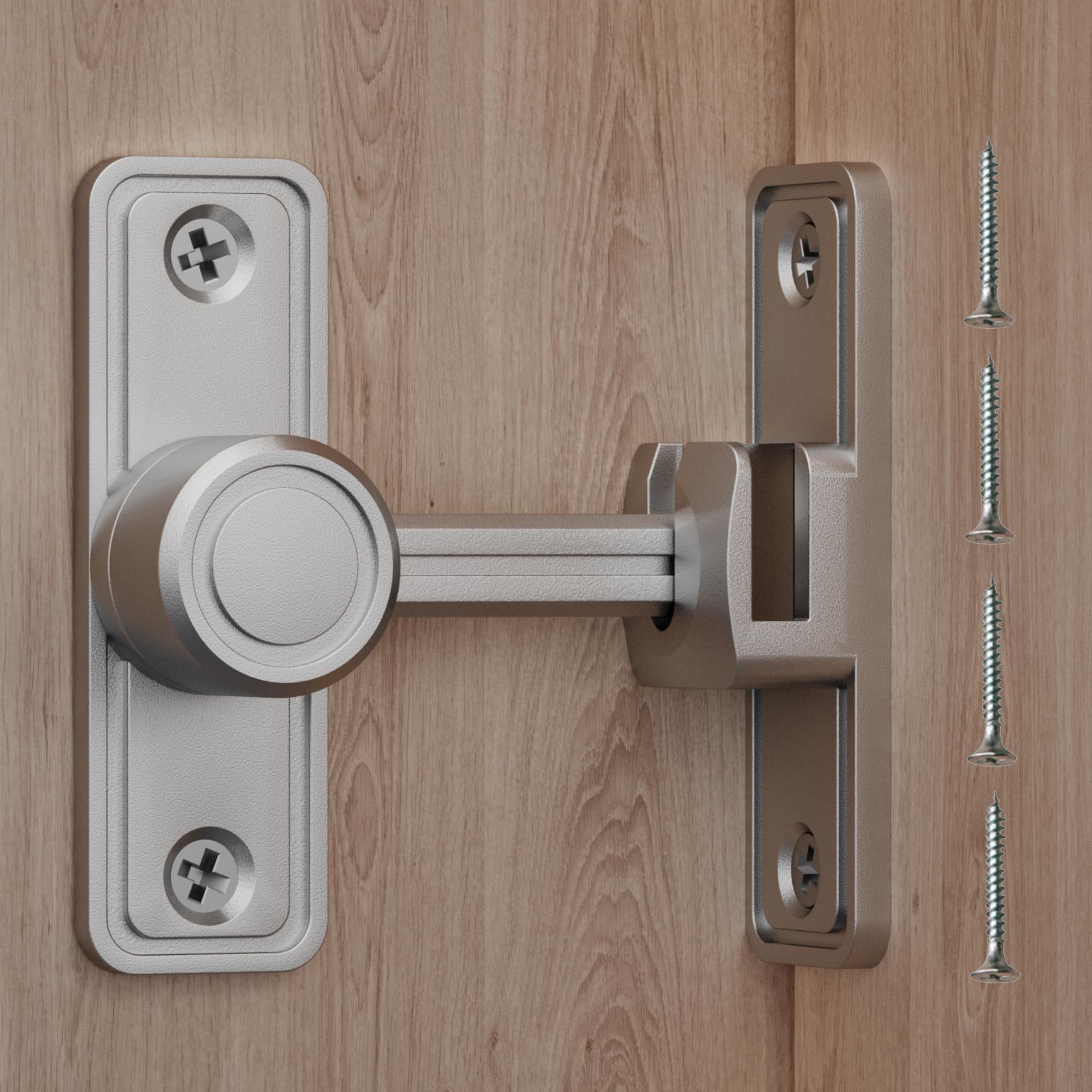 RETRIN barn door privacy latch silver side view showing durable zinc alloy construction