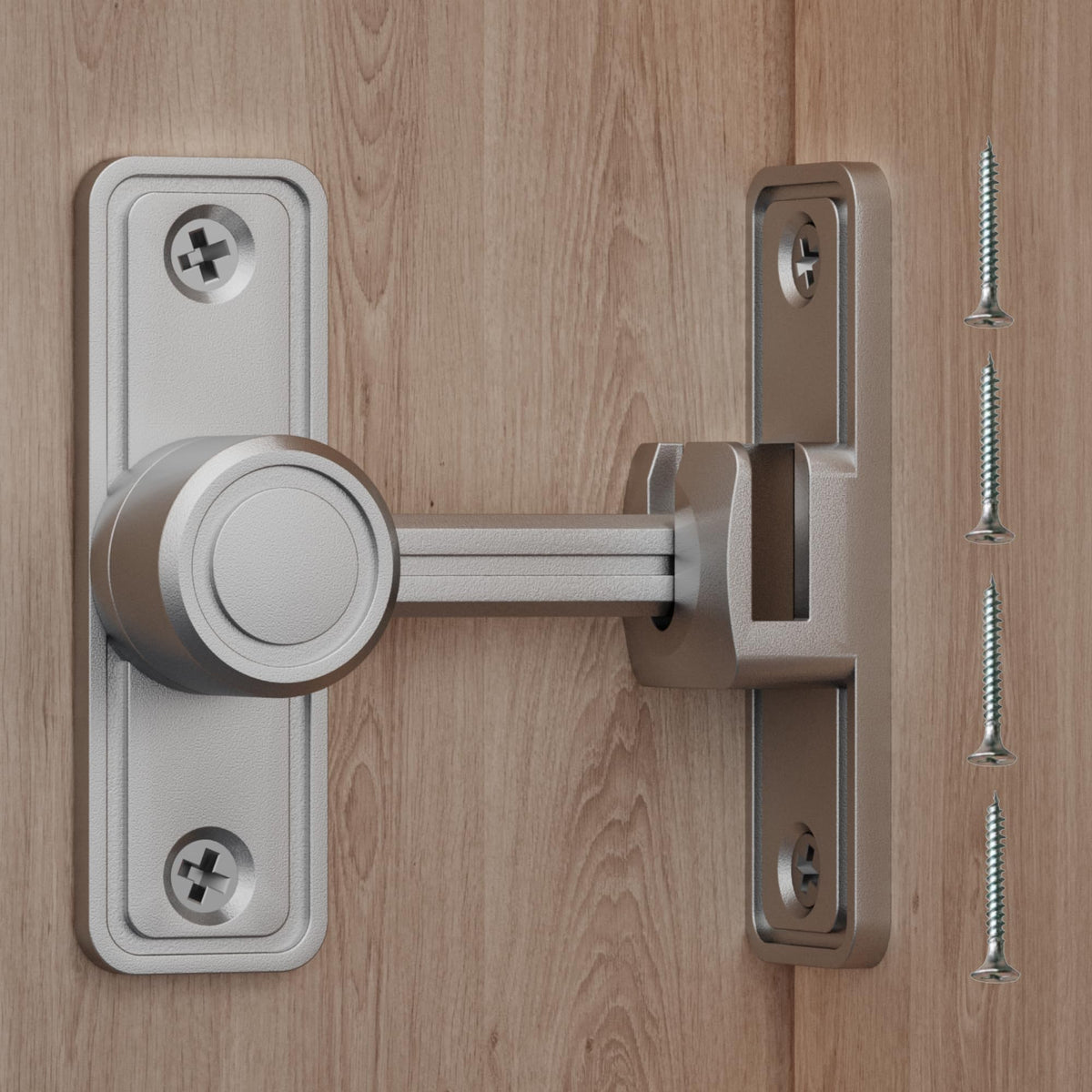 RETRIN barn door privacy latch silver side view showing durable zinc alloy construction