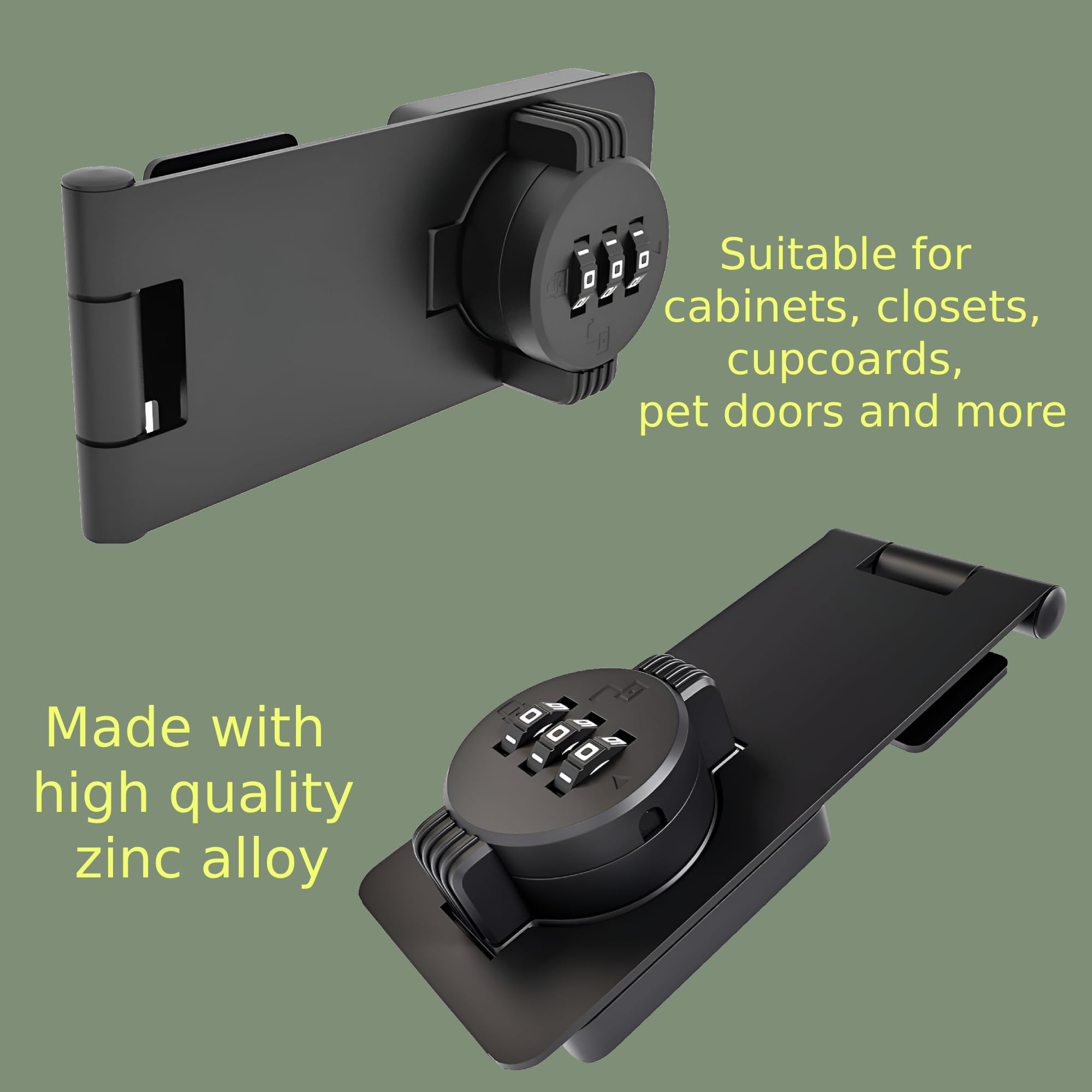 Black zinc alloy body of RETRIN lock provides durable cabinet security