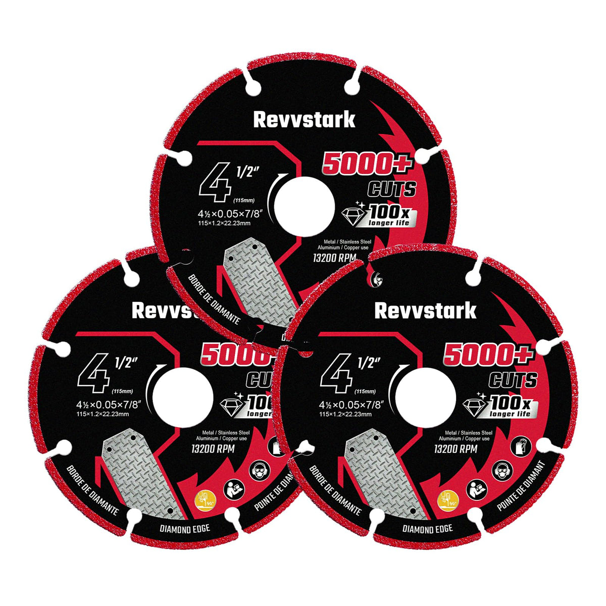 Revvstark 4-1/2 inch diamond cutting wheel on an angle grinder offers precise metal cuts